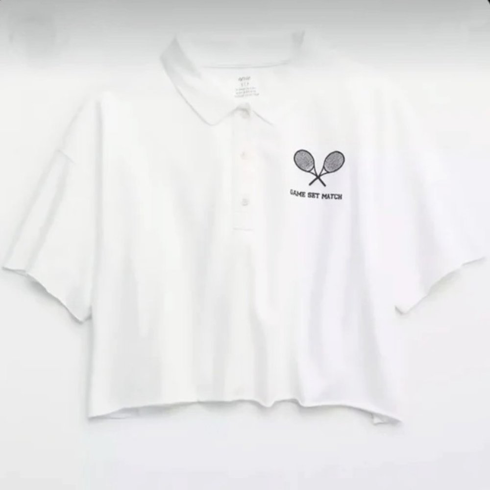 American Eagle Outfitters Offline By Aerie Cropped Polo White Size M